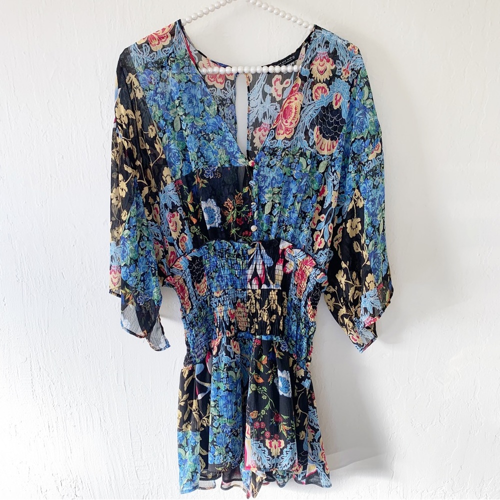 Zara Multicolor Patchwork Print Flowy Floral Romp… - image 4